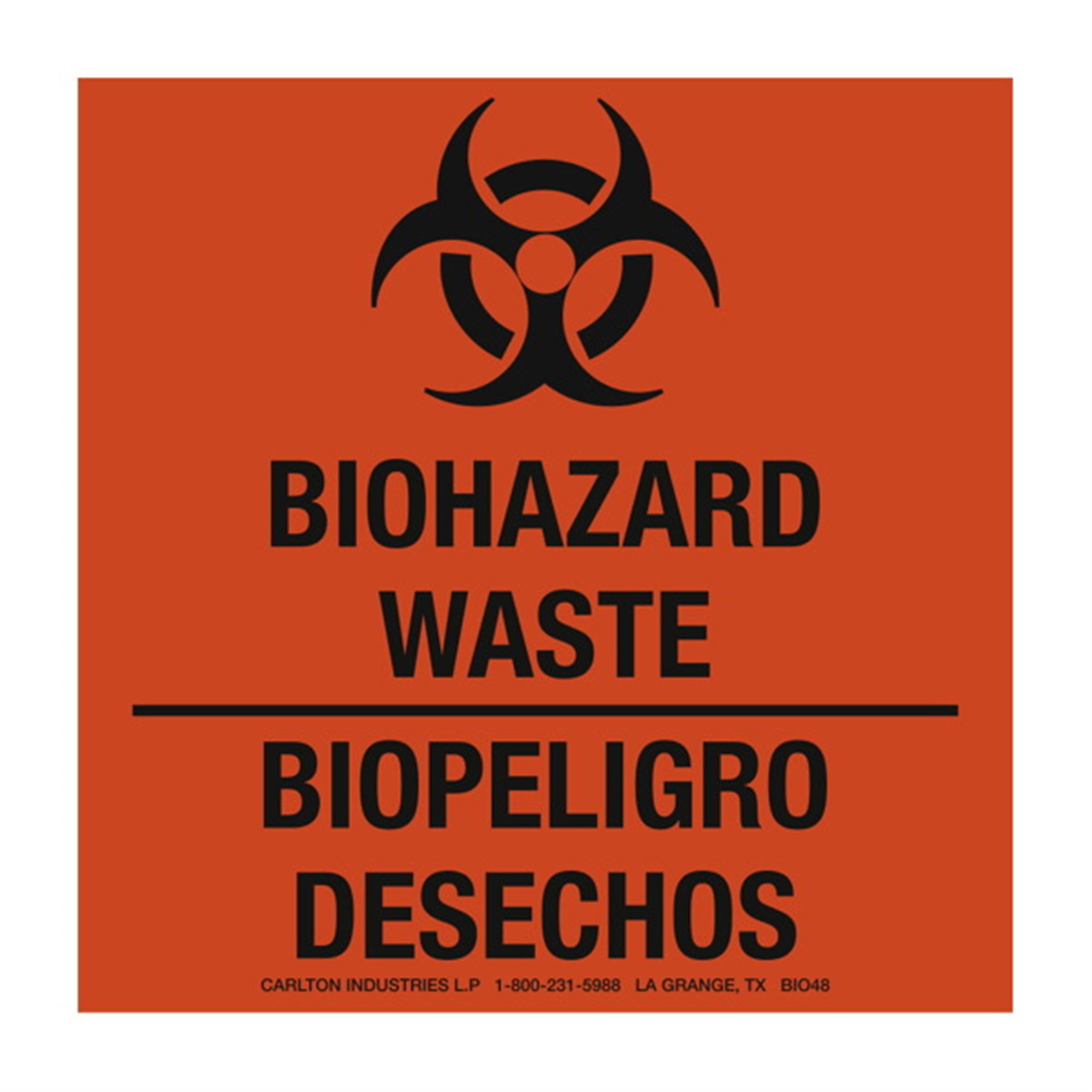 BioHazard Waste/BioPeligro Desechos Bilingual BioHazard Labels 6 x 6