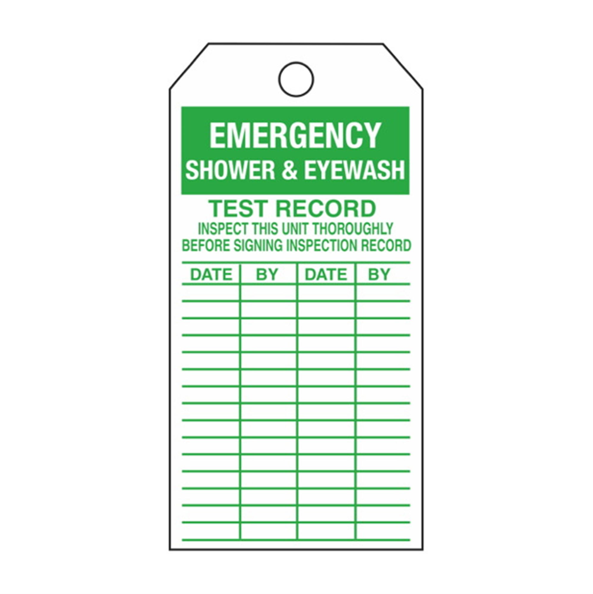 Single-Sided Inspection Tags - Emergency Shower & Eyewash - Green ...