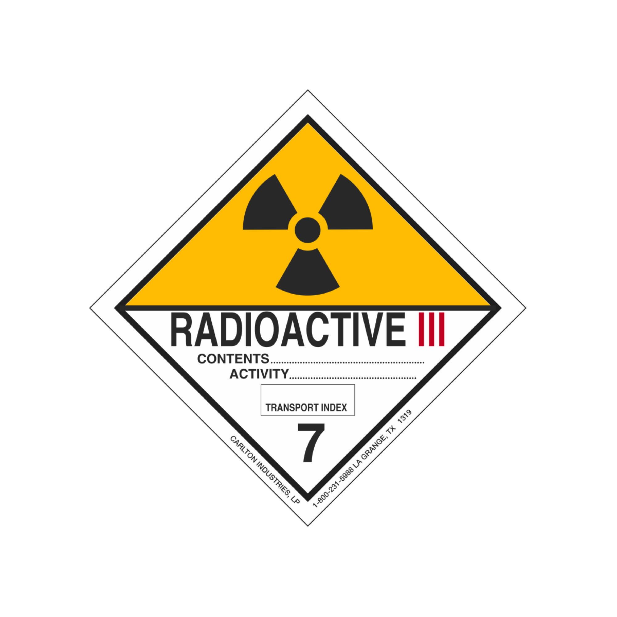 Radioactive Iii Shipping Label Carlton Industries