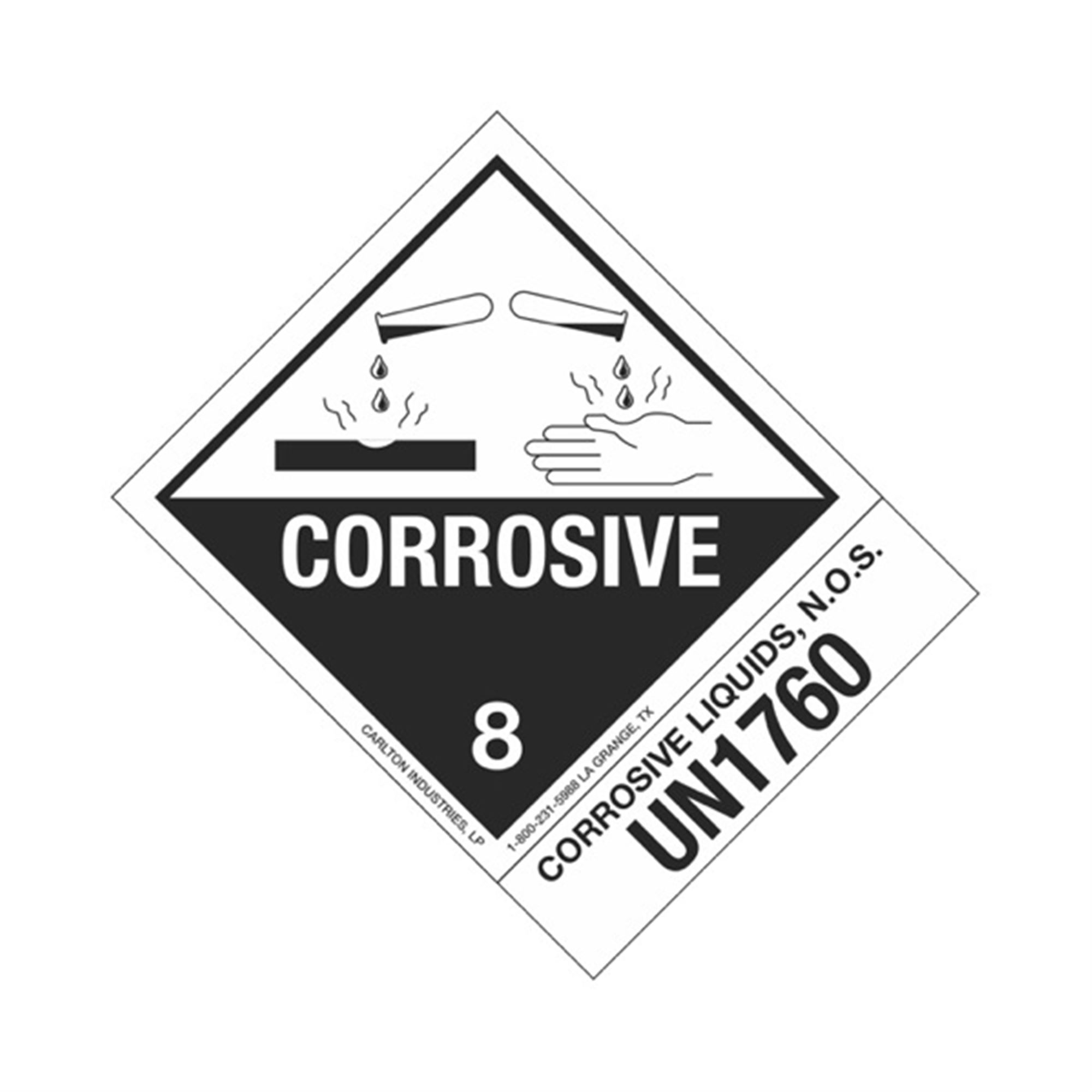 Hazmat Shipping Labels Corrosive Liquids Nos Un1760 Corrosive 4x5