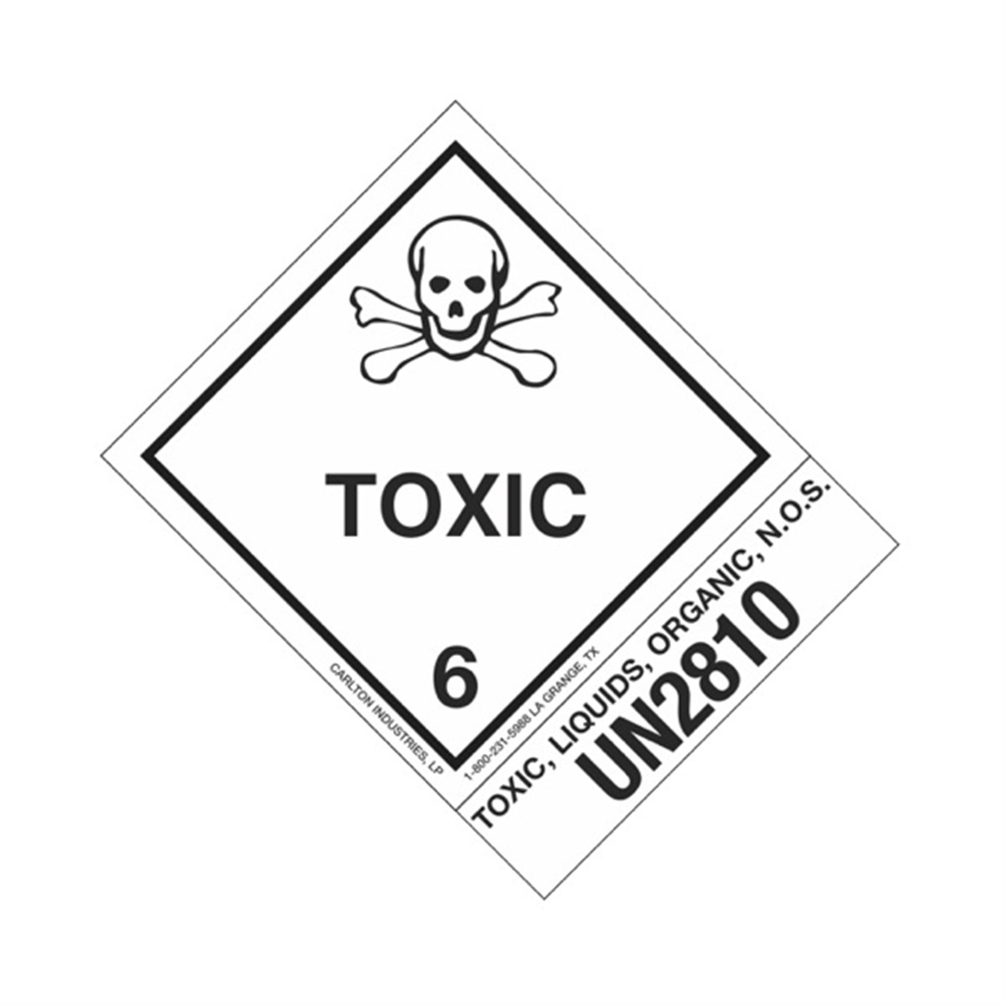 Hazmat Shipping Labels Toxic, Liquids, Organic, NOS UN2810 Toxic 4x5