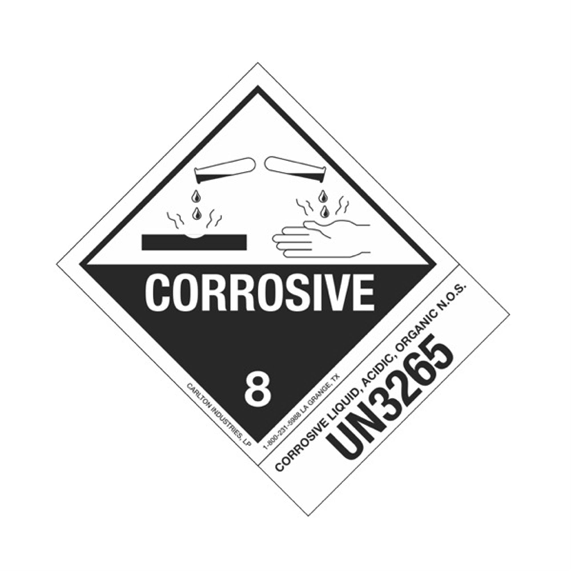 Hazmat Shipping Labels - Corrosive Liquid, Acidic, Organic, Nos 