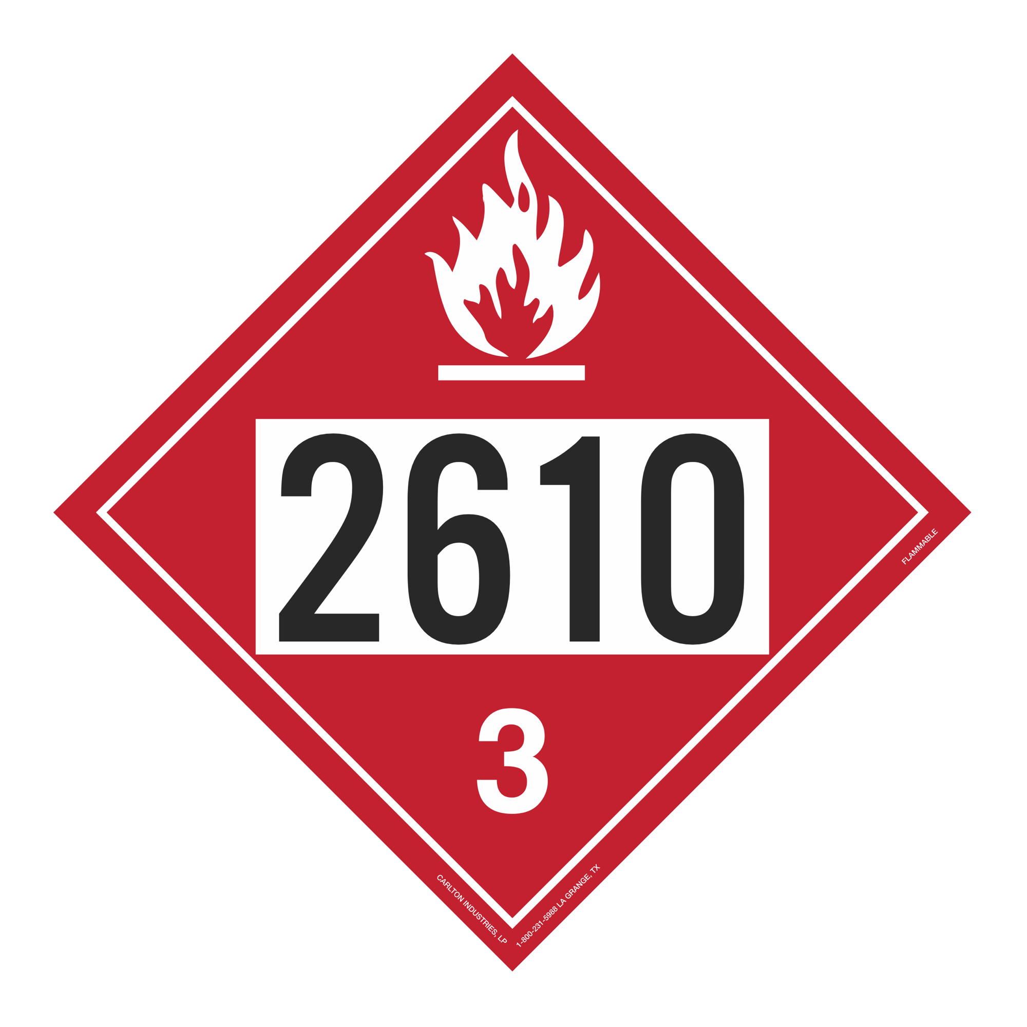 UN#2610 Flammable Stock Numbered Placard | Carlton Industries