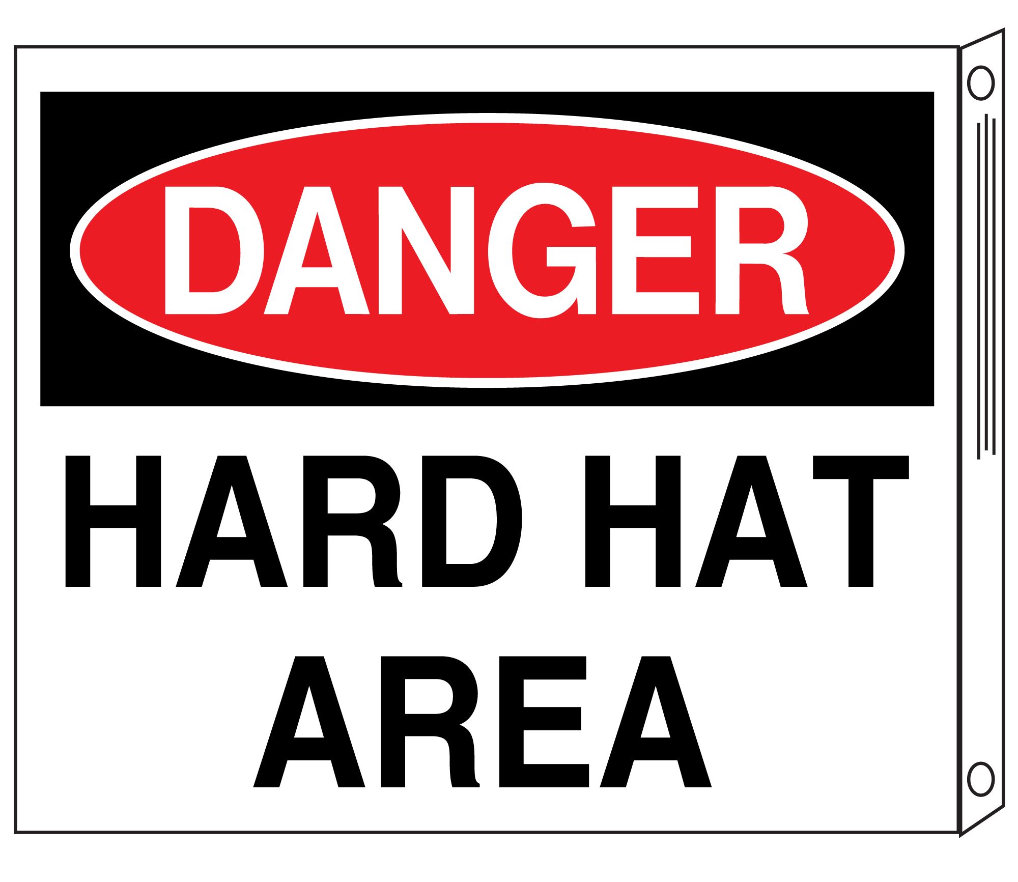 Two-Sided Flanged Signs - Danger Hard Hat Area 10x12