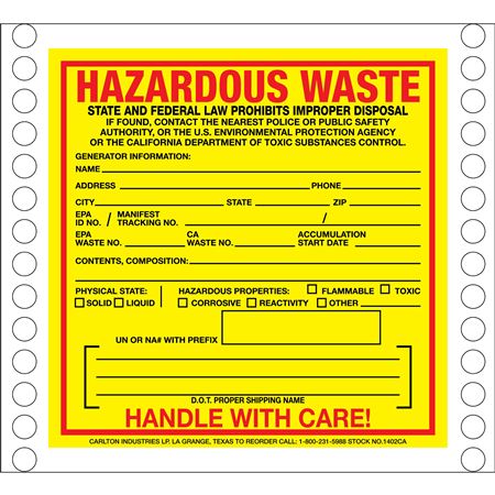 California Waste Label, Stock Paper