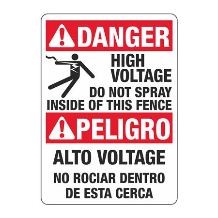 Danger High Voltage Do Not Spray/Bilingual Sign