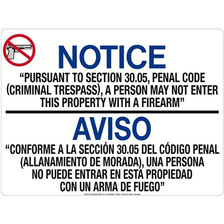 Criminal Trespass 30.05 - .040 Aluminum Sign 18"x 24"