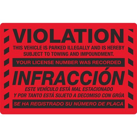 Violation Parked Illegally/ Bilingual Stickers Pk/50