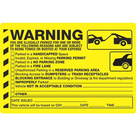 Warning Illegally Parked Stickers Pk/50