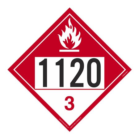 UN#1120 Combustible Stock Numbered Placard