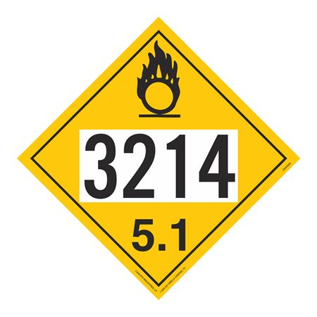 UN#3214 Oxidizer Stock Numbered Placard