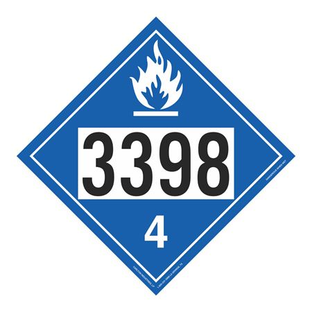 UN#3398 Dangerous When Wet Numbered Placard