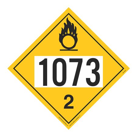 UN#1073 Oxygen Gas Numbered Placard