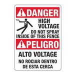 Danger High Voltage Do Not Spray/Bilingual Sign