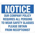 10x14 Poly Notice Obtain Safety Glasses from Recept. Sign