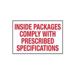 Inside Packages Comply With Prescribed Specs - Shipping Label